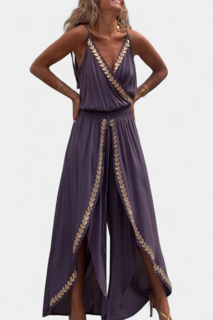 MW | Vergoldete Eleganz Drapierter Jumpsuit