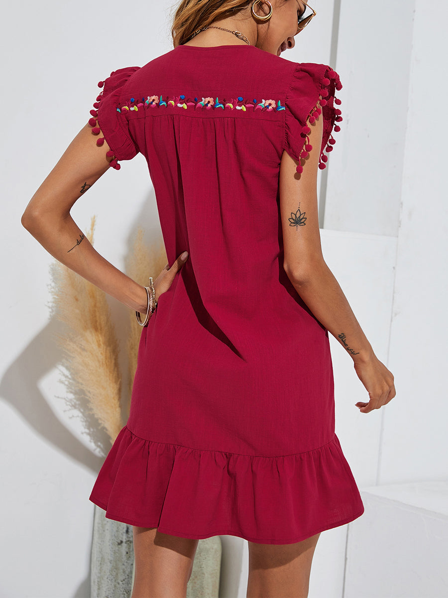 MW | Stickerei Flatterärmel Minikleid
