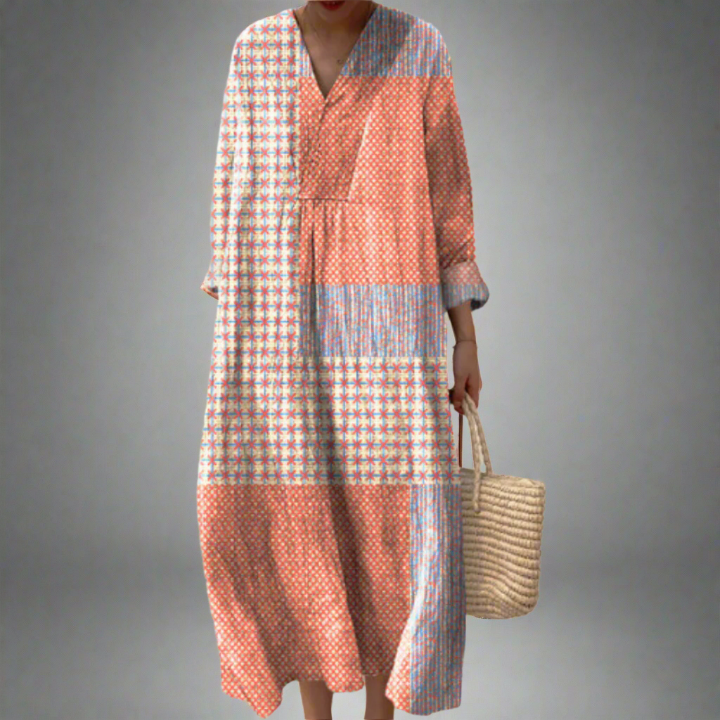 MW | Midi-Kleid Patchwork Koralle Starburst