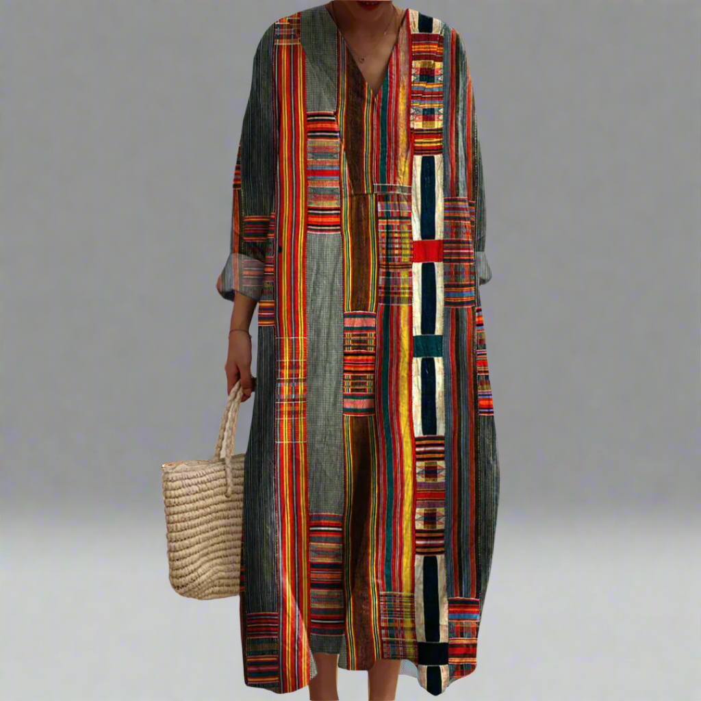 MW | Maxikleid im Boho-Stil mit geometrischen Streifen