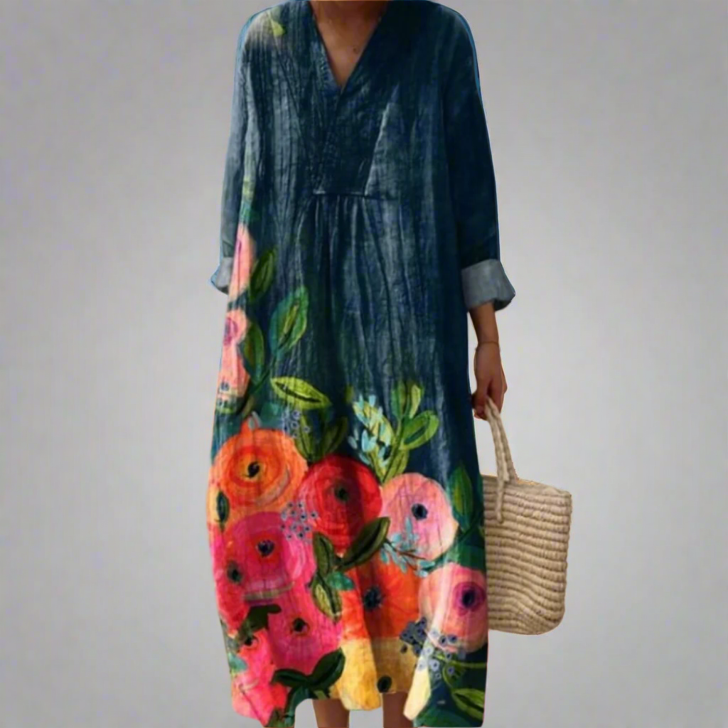 MW | Aquarelliertes Maxikleid mit Blumenmuster