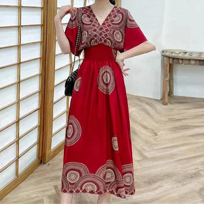 MW | Boho Maxikleid mit Blumendruck und Kimonoärmeln