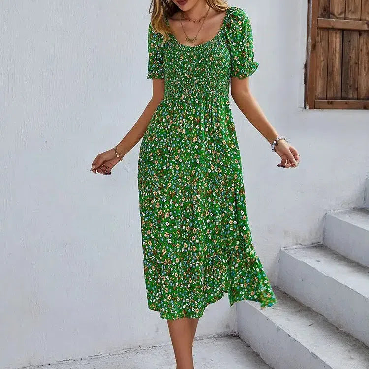 MW | Bohemia Print Kleid Frauen Neu Sommer Midikleid Puffärmel