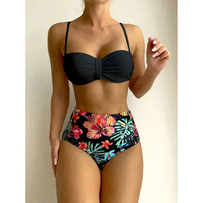 MW | Schicker Bikini mit hoher Taille und Blumendessin