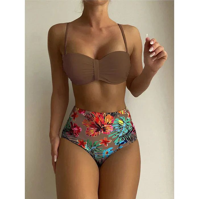 MW | Schicker Bikini mit hoher Taille und Blumendessin