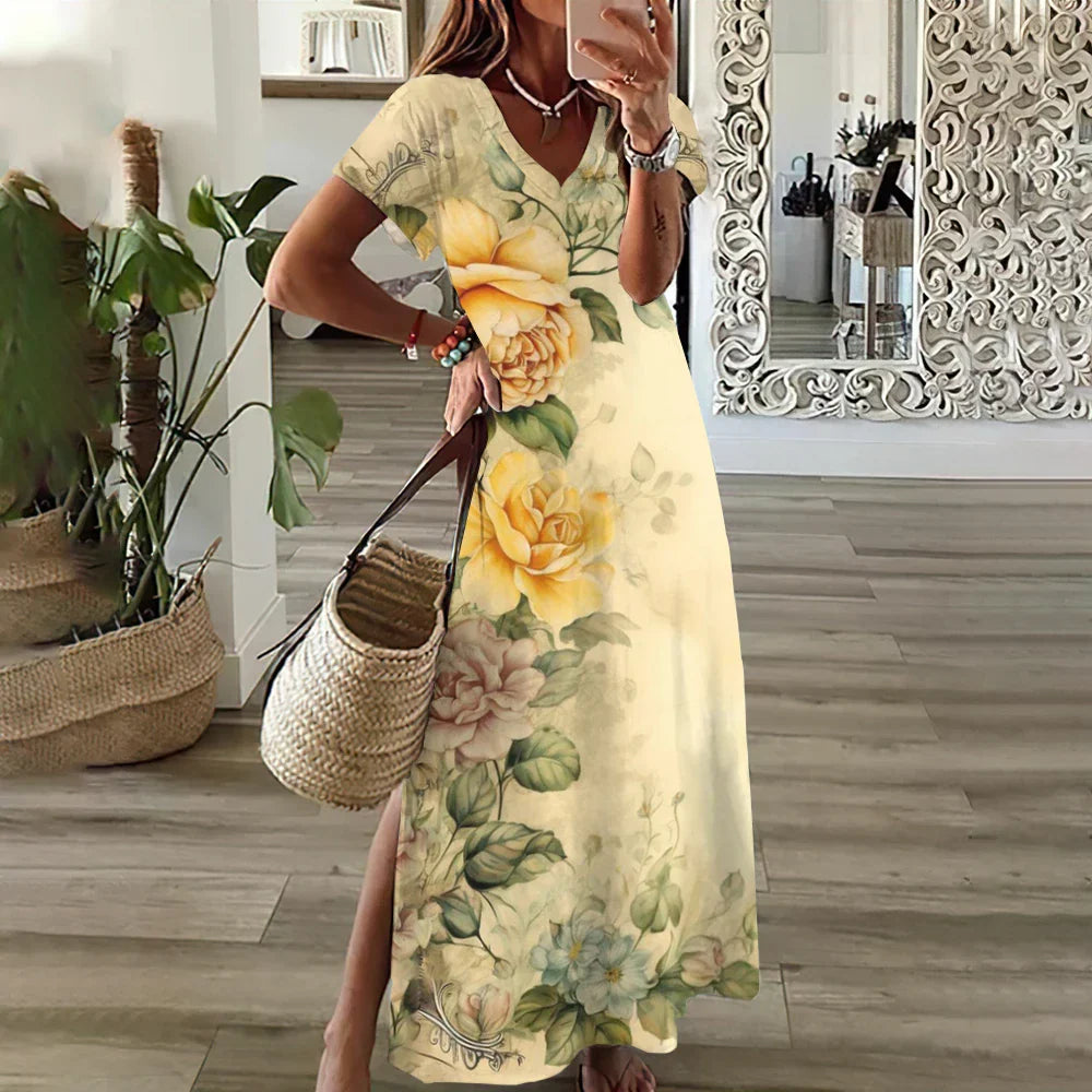 MW | Sunflower Print Floral Graphic Kleider für Frauen Plus Größe Elegantes Midi Kleid