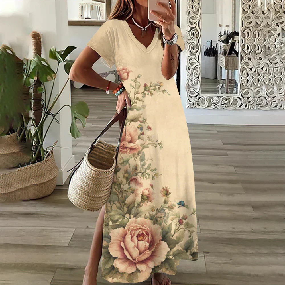 MW | Sunflower Print Floral Graphic Kleider für Frauen Plus Größe Elegantes Midi Kleid