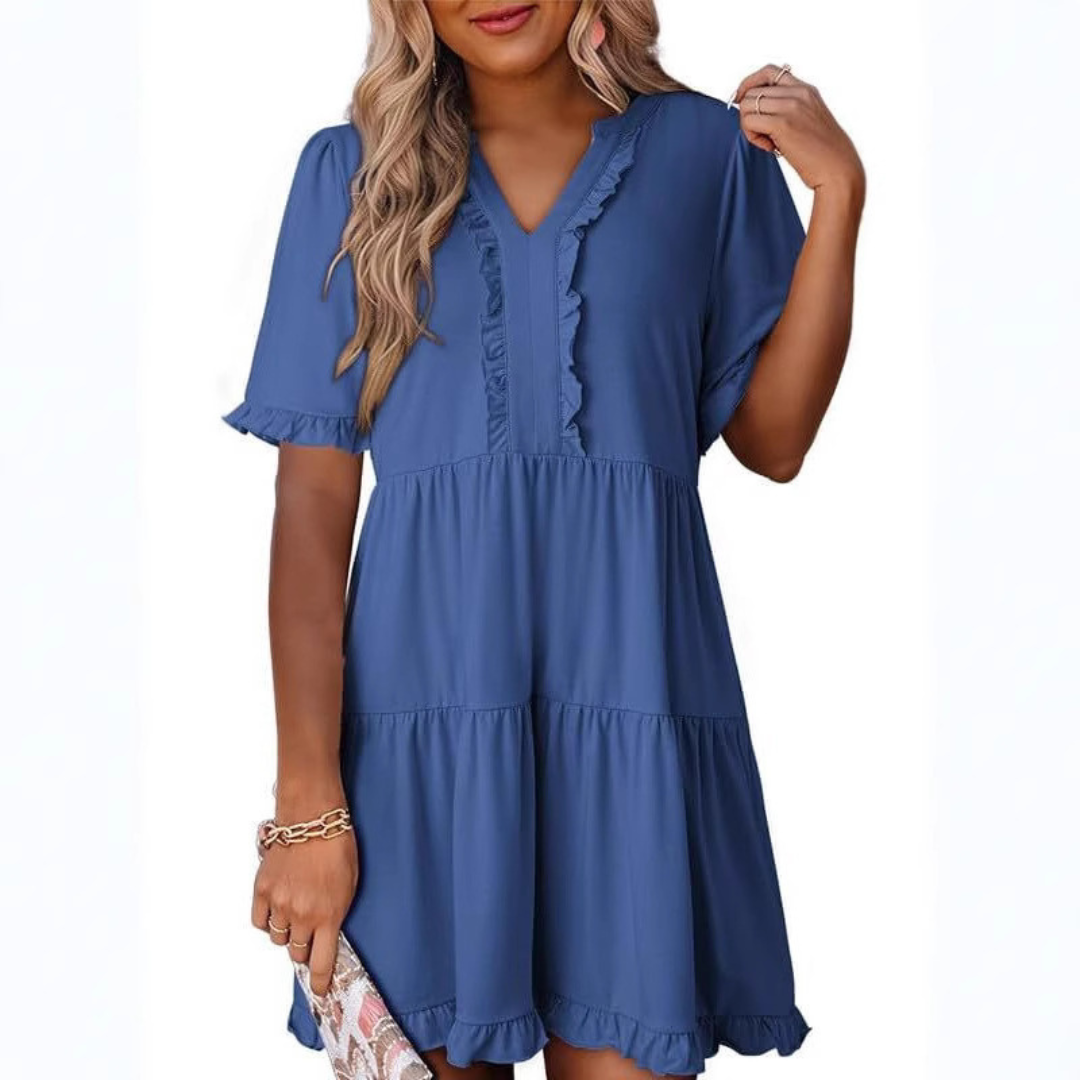 MW | Lässiges V-Ausschnitt Mini-Kleid