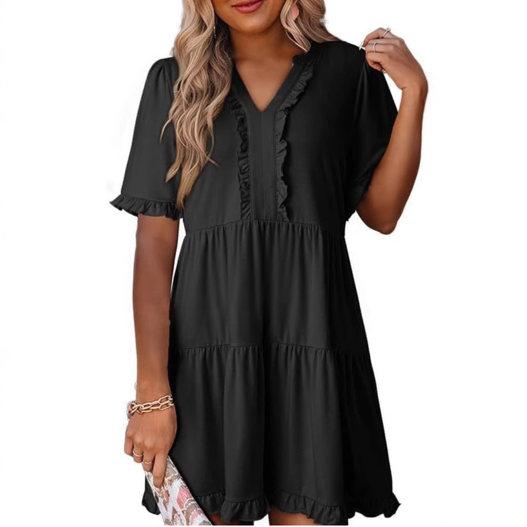 MW | Lässiges V-Ausschnitt Mini-Kleid