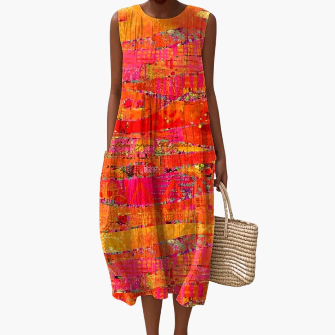 MW | Damen ärmelloses Midikleid mit Taschen für den Sommer