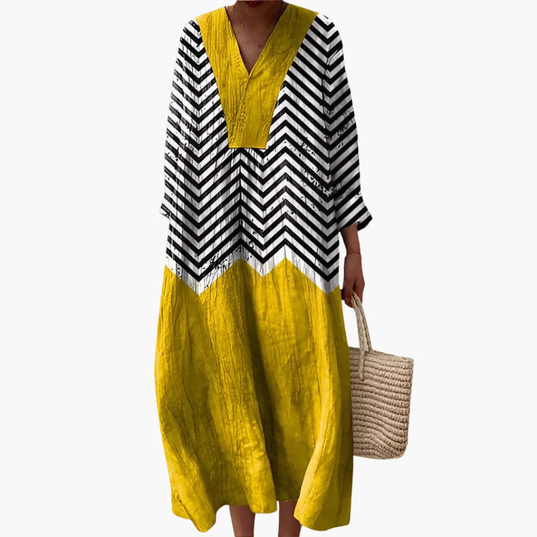MW | Women's MIdi Kleid mit langen Ärmeln und geometrischem Muster