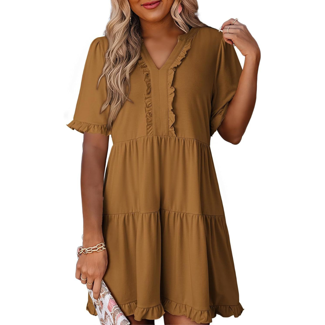 MW | Lässiges V-Ausschnitt Mini-Kleid