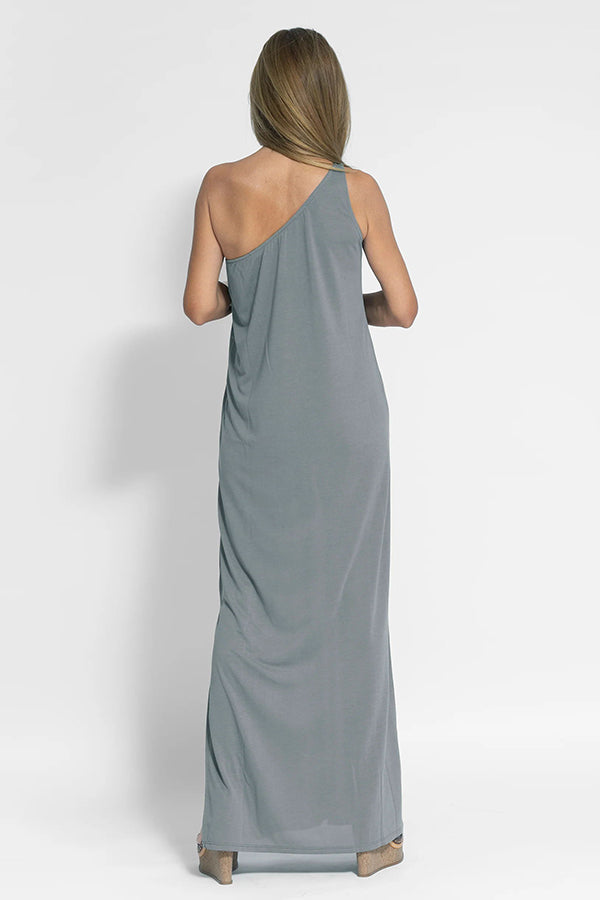 MW | Makellos und frei Ein-Schulter-Maxi-Kleid mit entspanntem Schlitz
