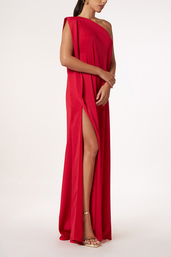 MW | Zeitloser Charme Ein-Schulter A-Linie Elegantes Maxikleid