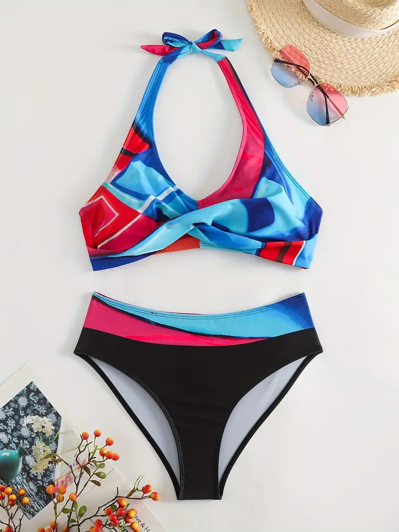 MW | Stylischer Random Print Halter Kreuz Bikini