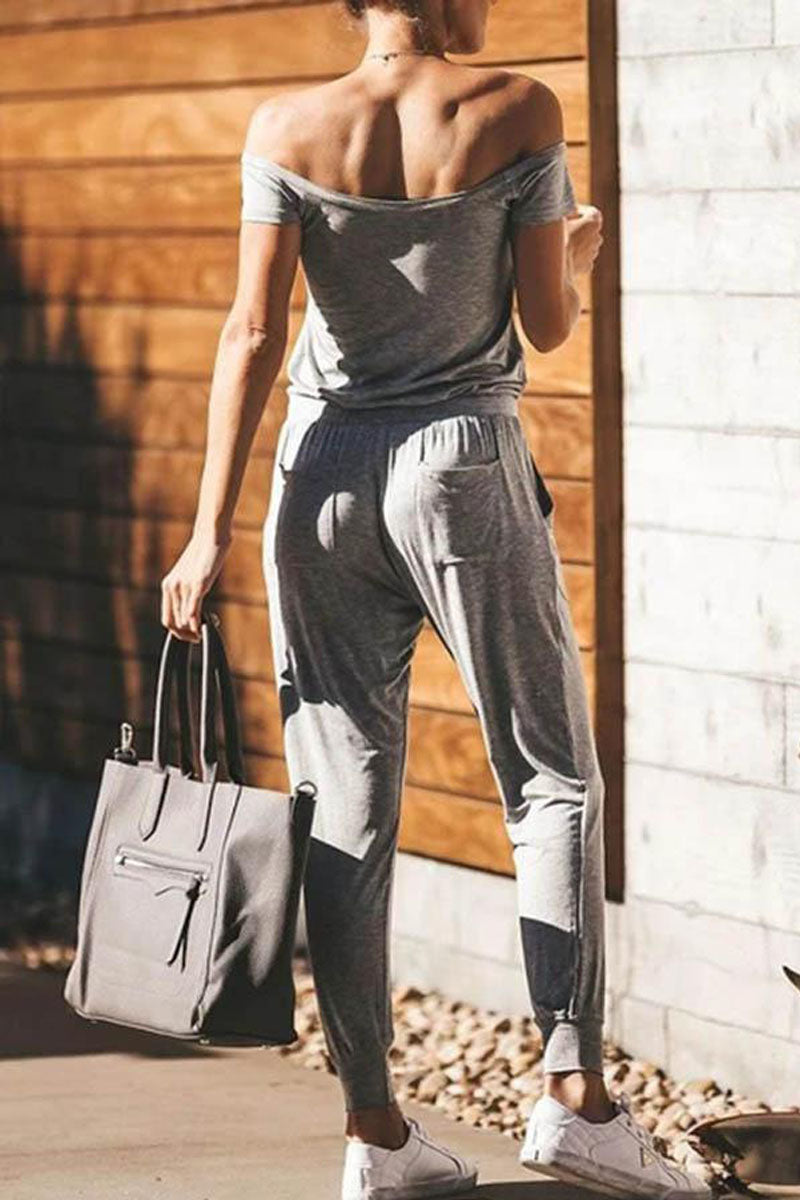 MW | Kurzarm solide Farbe eine Schulter lässig tragen Jumpsuit