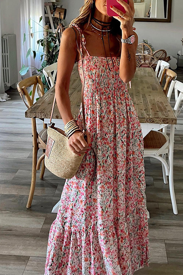 MW | Rubie Satin gedruckt trägerlosen elastischen Rücken Band Maxi Kleid