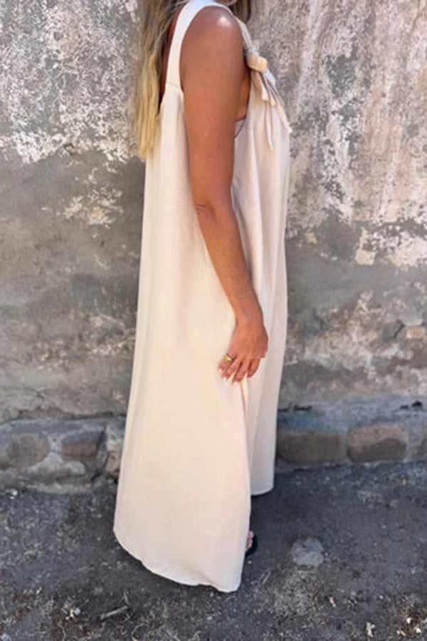 MW | Solid Floral Verschönertes Ärmelloses Lose Maxi Kleid