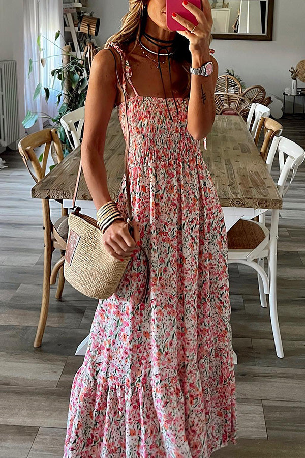 MW | Rubie Satin gedruckt trägerlosen elastischen Rücken Band Maxi Kleid