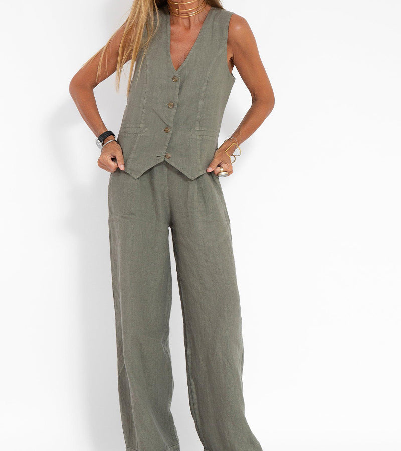 MW | Geknöpfte Weste & Hose mit weitem Bein Set