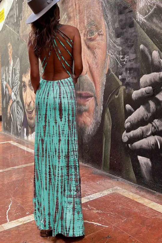 MW | Modern Day Tie-dye Print Rückenschnürung Stretch Maxikleid
