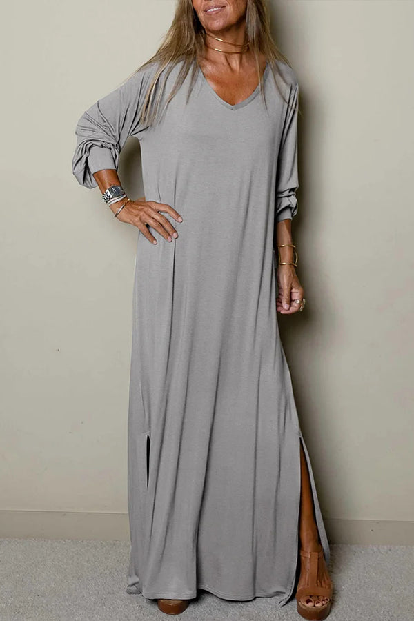 MW | Damen Lässiges Maxikleid mit V-Ausschnitt