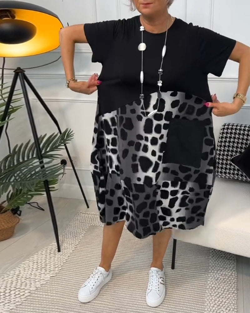 MW | Stilvolles kurzärmeliges Midikleid mit Leopardenmuster