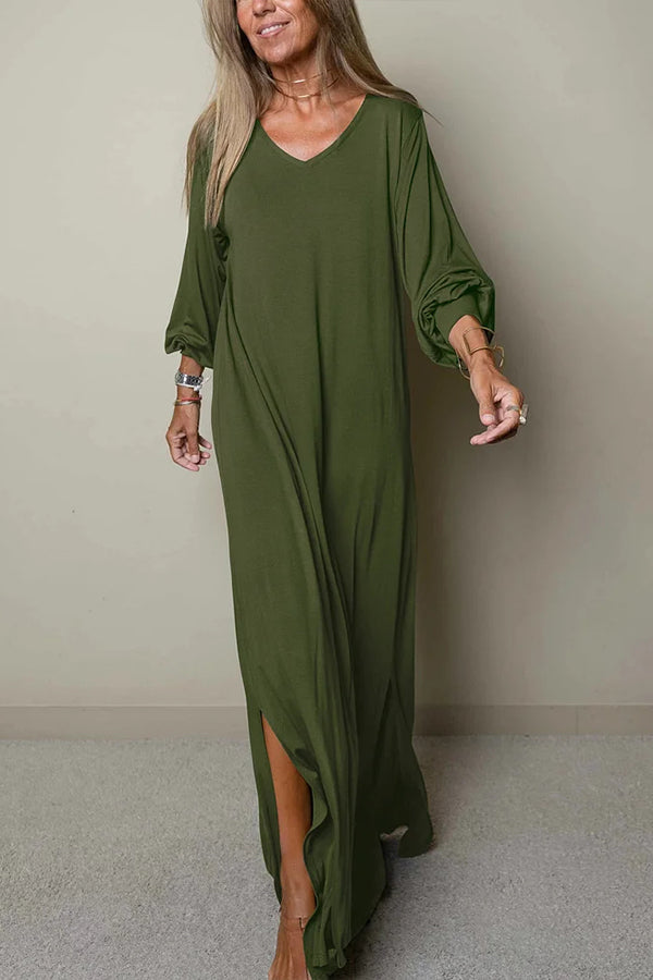 MW | Damen Lässiges Maxikleid mit V-Ausschnitt