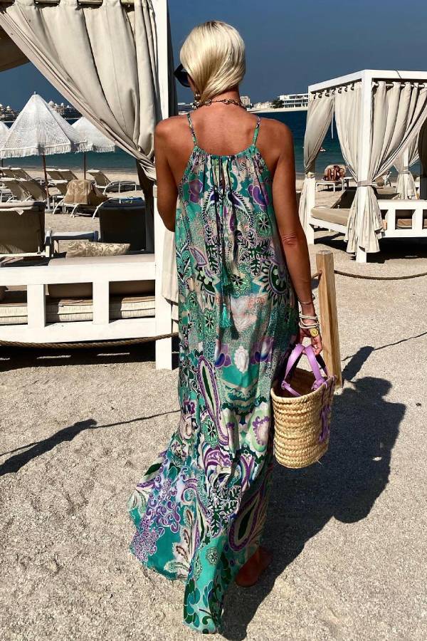 MW | Aqua Schwarz Seide Designer Maxikleid