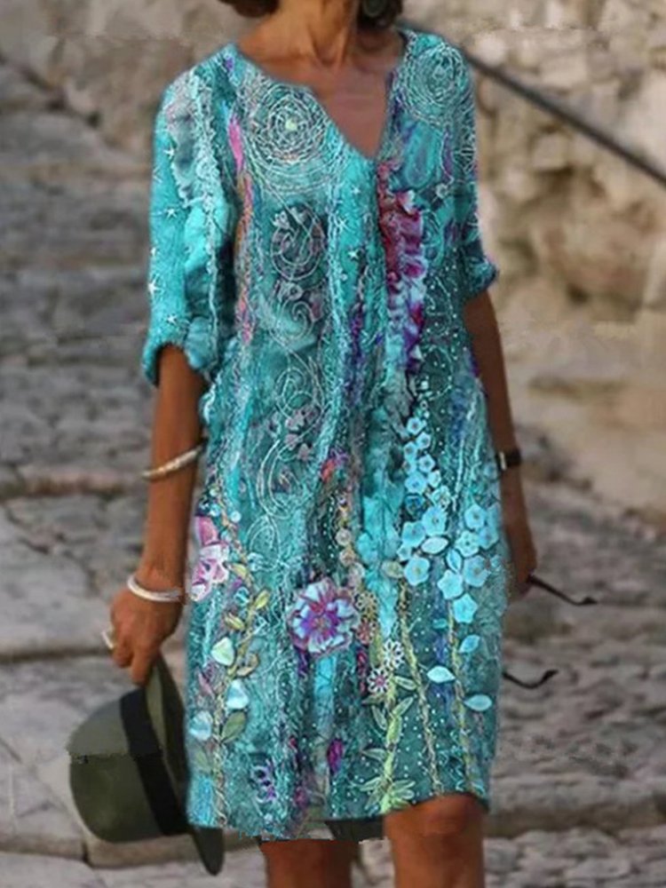 MW | Floral Voll bedruckt Geometrische Casual Mini Kleid