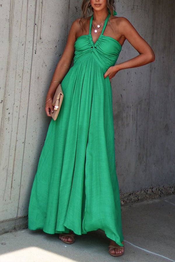 MW | Elmhurst Grünes Maxikleid mit plissiertem Neckholder
