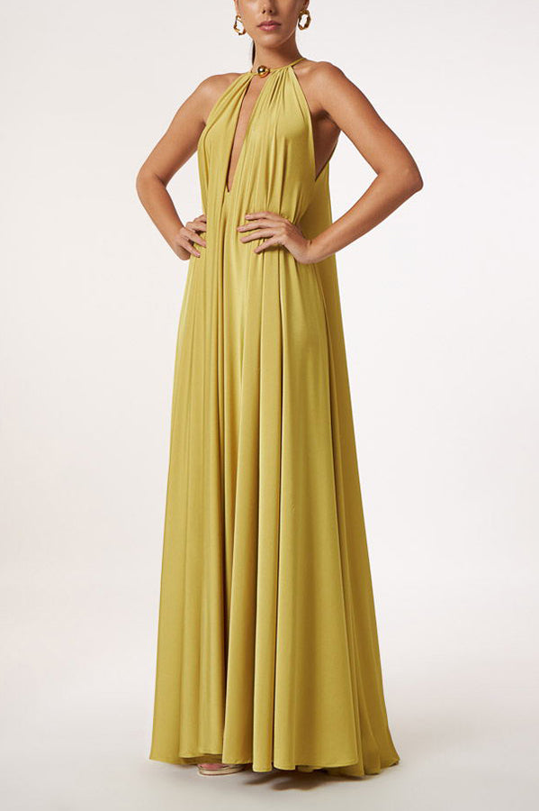 MW | Griechische Göttin Unverwechselbar Goldener Neckholder A-line Maxikleid