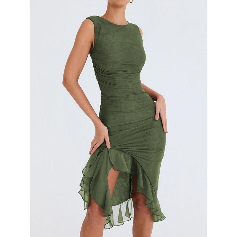 MW | Elegantes rückenfreies Midikleid mit Rüschen