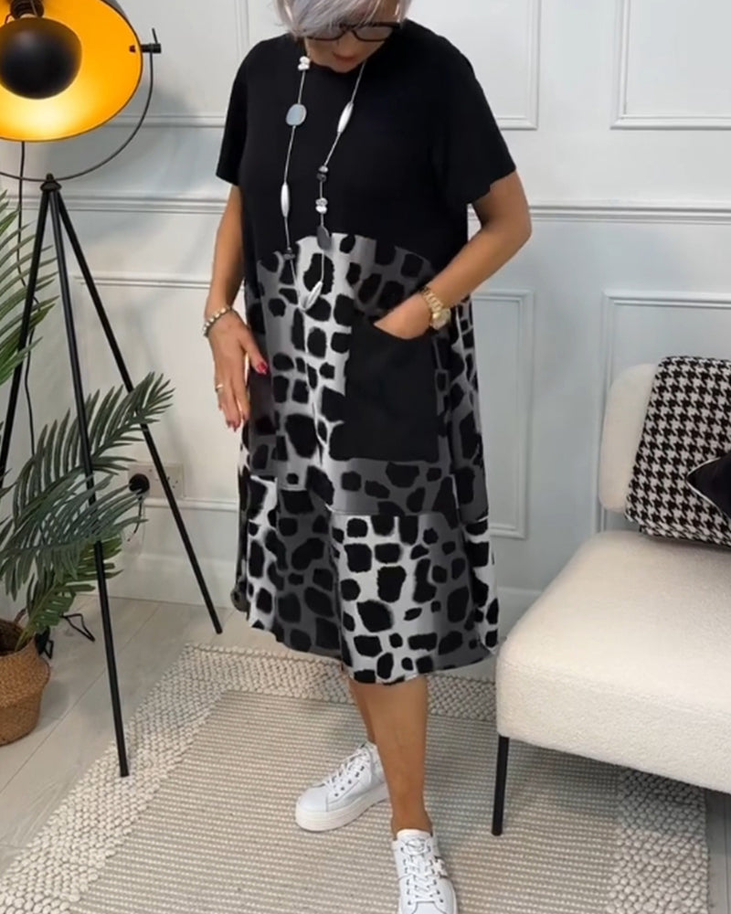 MW | Stilvolles kurzärmeliges Midikleid mit Leopardenmuster