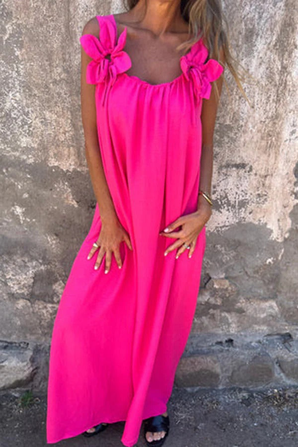 MW | Solid Floral Verschönertes Ärmelloses Lose Maxi Kleid