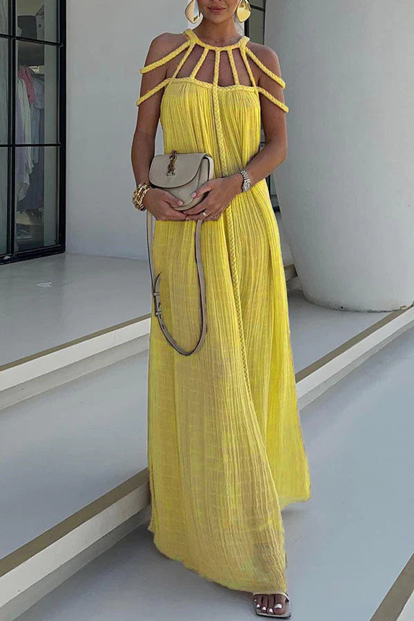 MW | Modern und anspruchsvoll Leinenmischung Drapierte Zöpfe Cover Up Maxikleid