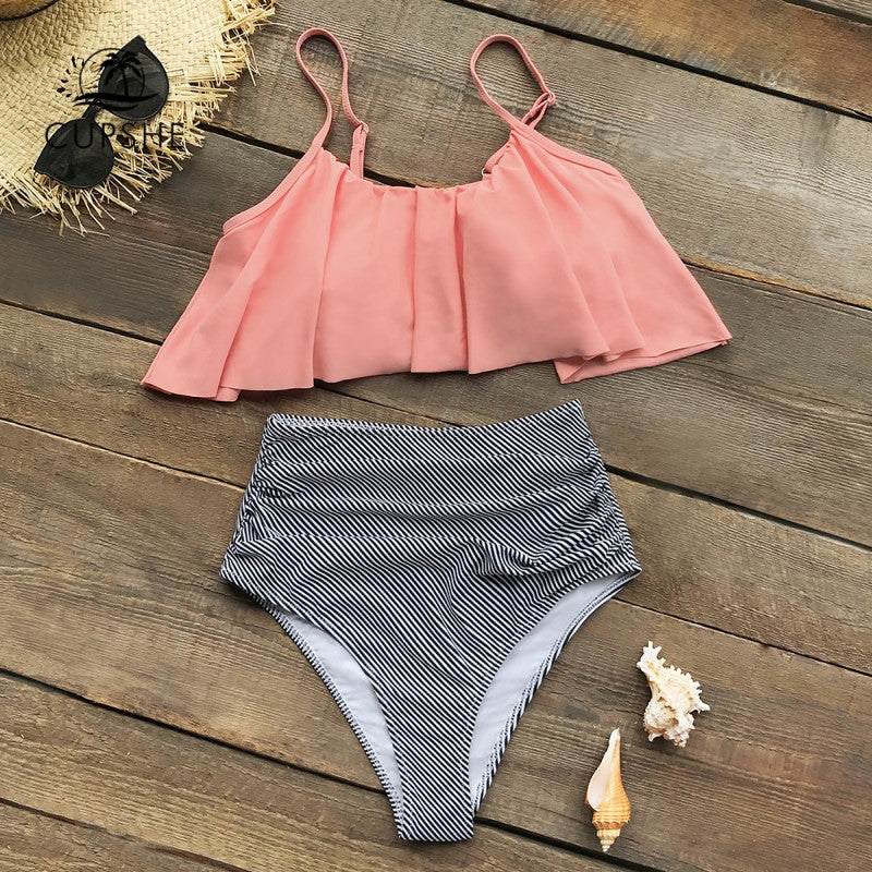 MW | Farbenfroher Bikini mit Rüschen
