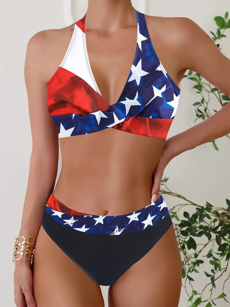 MW | Stylischer Random Print Halter Kreuz Bikini