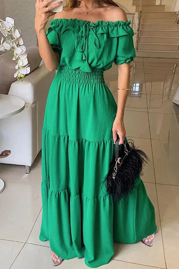 MW | Admit Your Feelings Schulterfreies Maxikleid mit gesmokter Taille