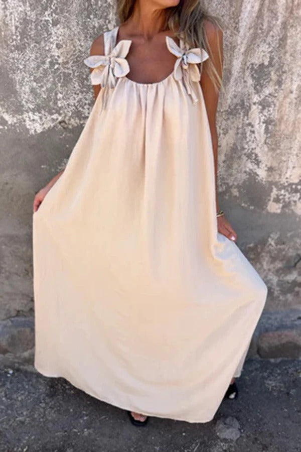 MW | Solid Floral Verschönertes Ärmelloses Lose Maxi Kleid