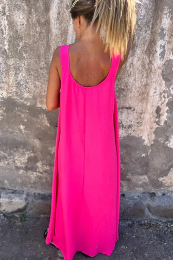 MW | Solid Floral Verschönertes Ärmelloses Lose Maxi Kleid