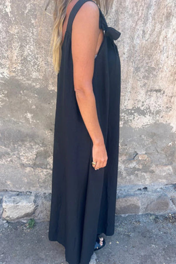 MW | Solid Floral Verschönertes Ärmelloses Lose Maxi Kleid