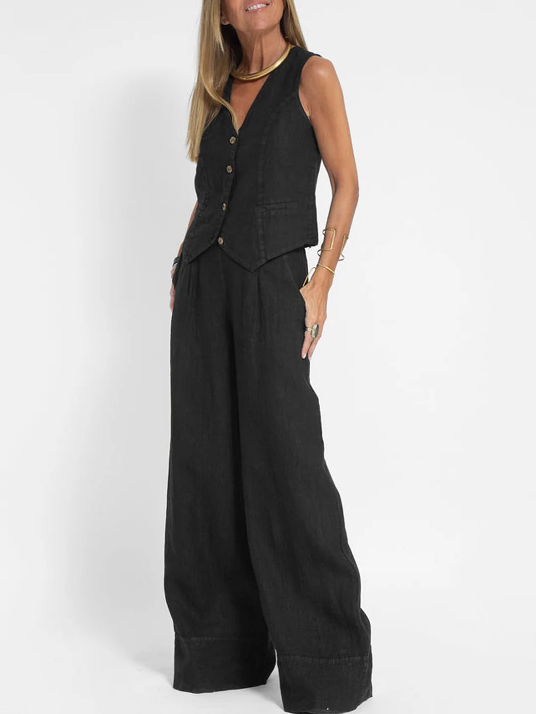 MW | Geknöpfte Weste & Hose mit weitem Bein Set