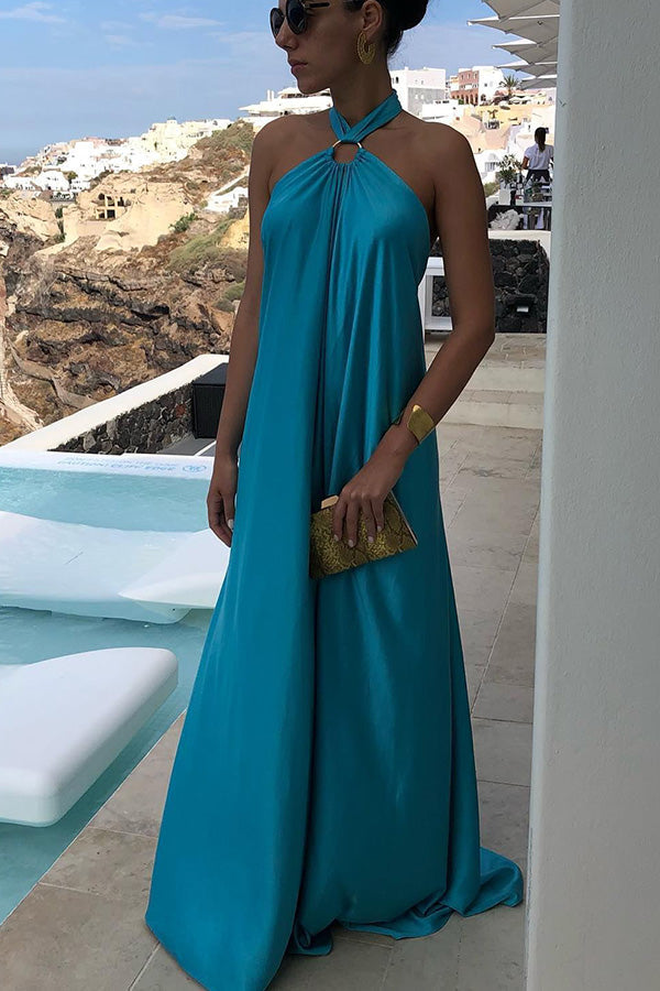 MW | Elegant und fabelhaft Satin Halter Rückenfrei Party / Berufung Maxi Kleid