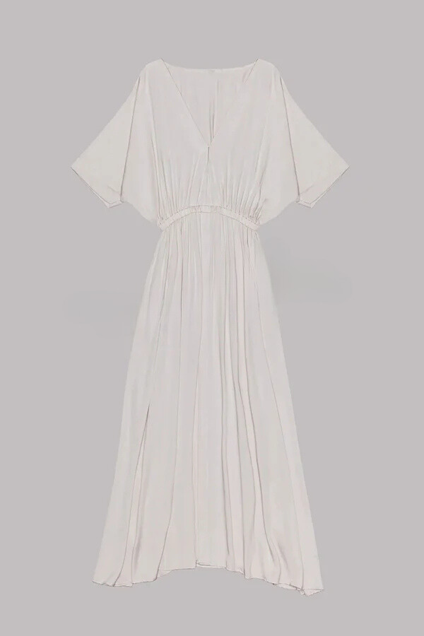 MW | Weiches und elegantes Kimono-Ärmel Stretchy Taille Pocketed Slit Maxi Kleid