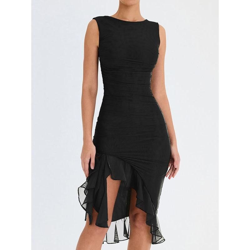 MW | Elegantes rückenfreies Midikleid mit Rüschen