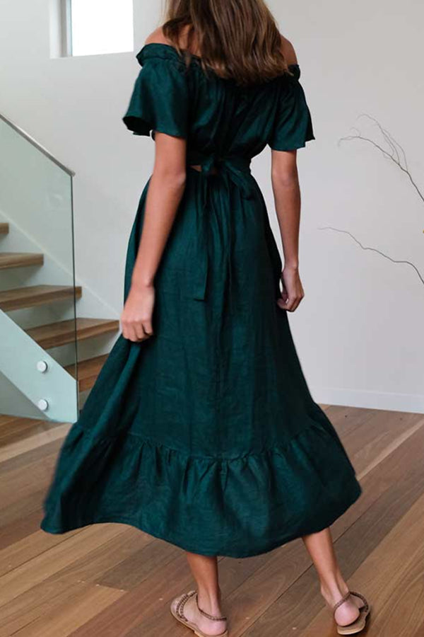 MW | GERÜSCHTER SAUM SCHULTERFREIES MIDIKLEID