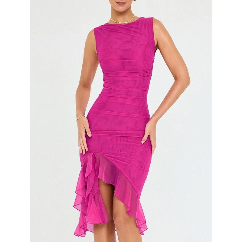 MW | Elegantes rückenfreies Midikleid mit Rüschen