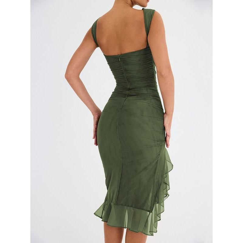 MW | Elegantes rückenfreies Midikleid mit Rüschen