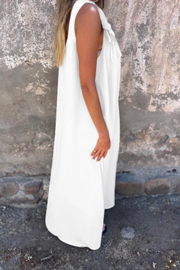 MW | Solid Floral Verschönertes Ärmelloses Lose Maxi Kleid